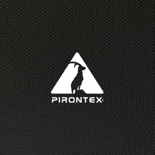 Schwarzes Textil, darüber das Logo von Pirontex